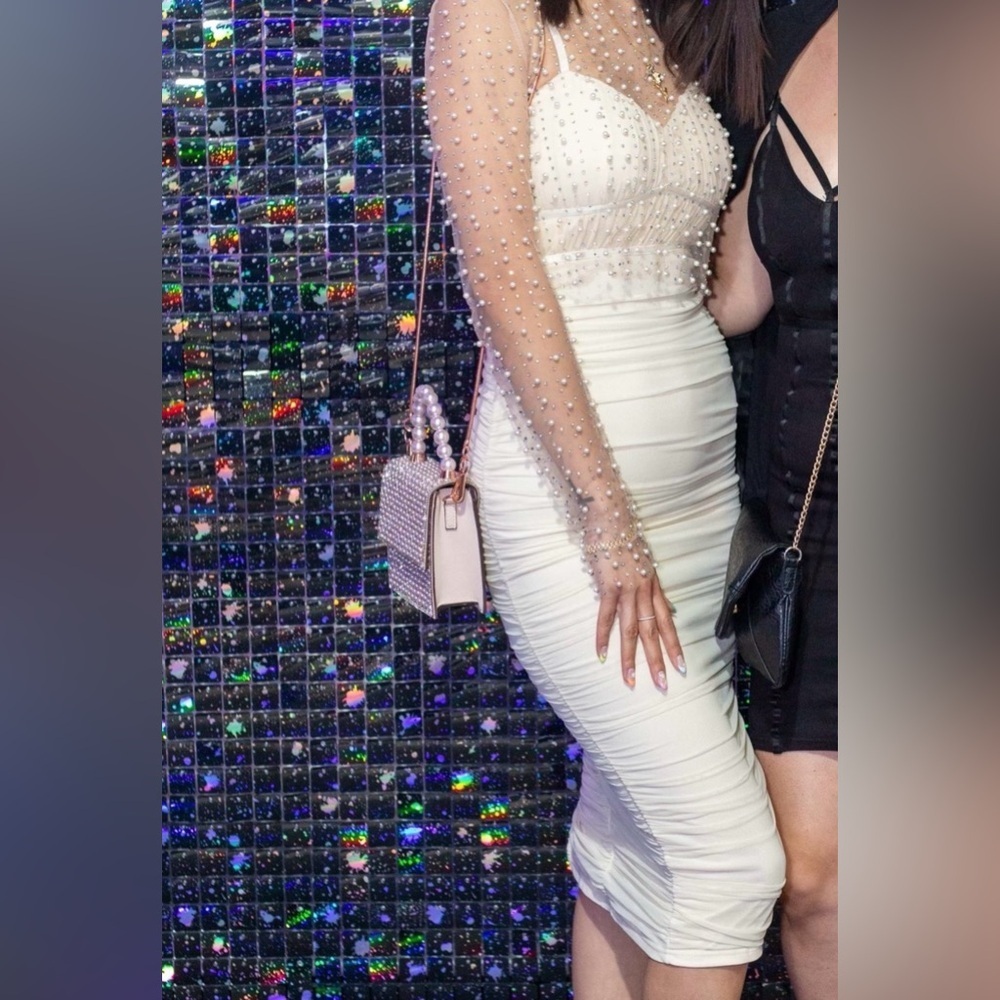 Elegant Cream Ruched Dress